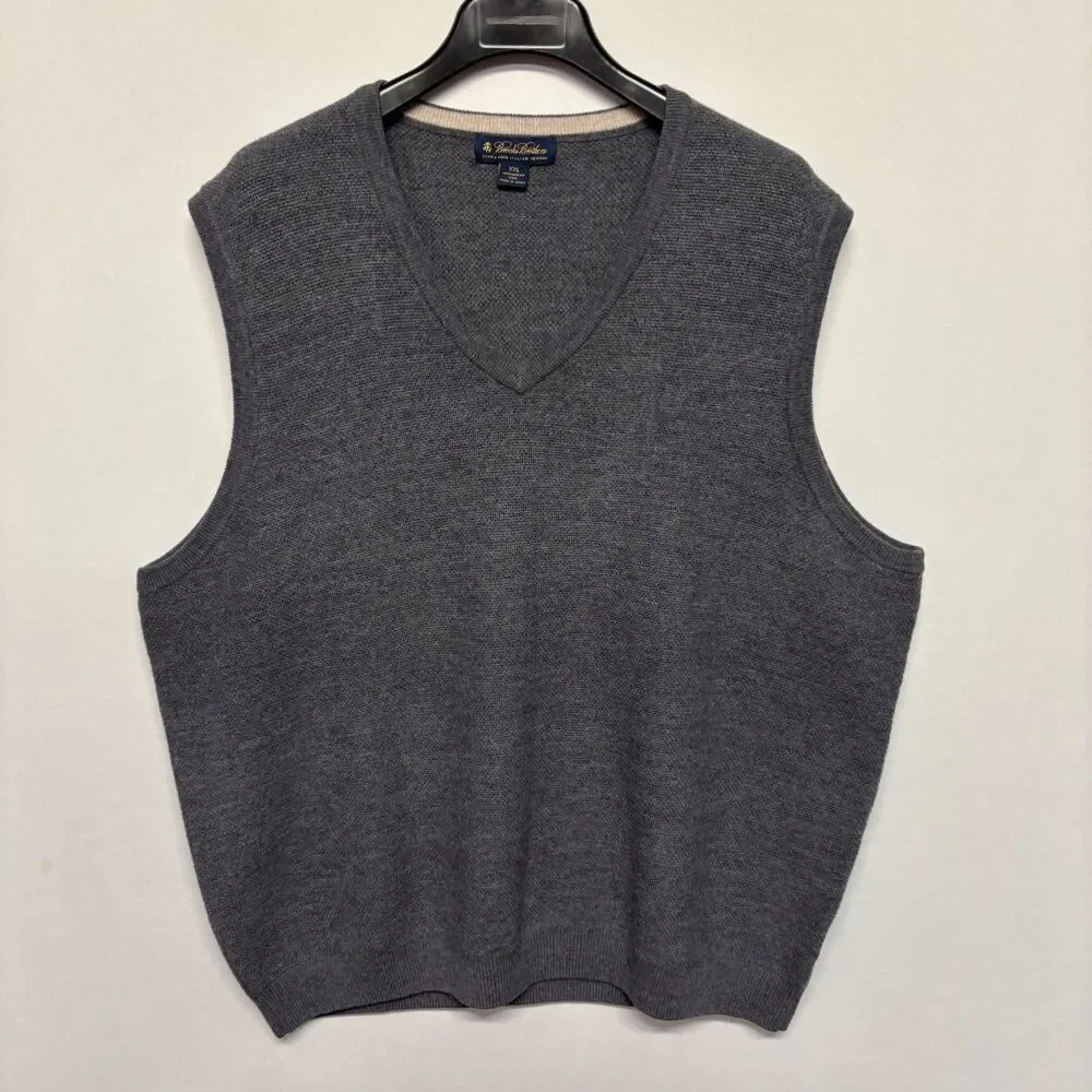 Brooks Brothers Men 100% Merino Wool Sweater Vest XXL 2XL Gray D129 -17